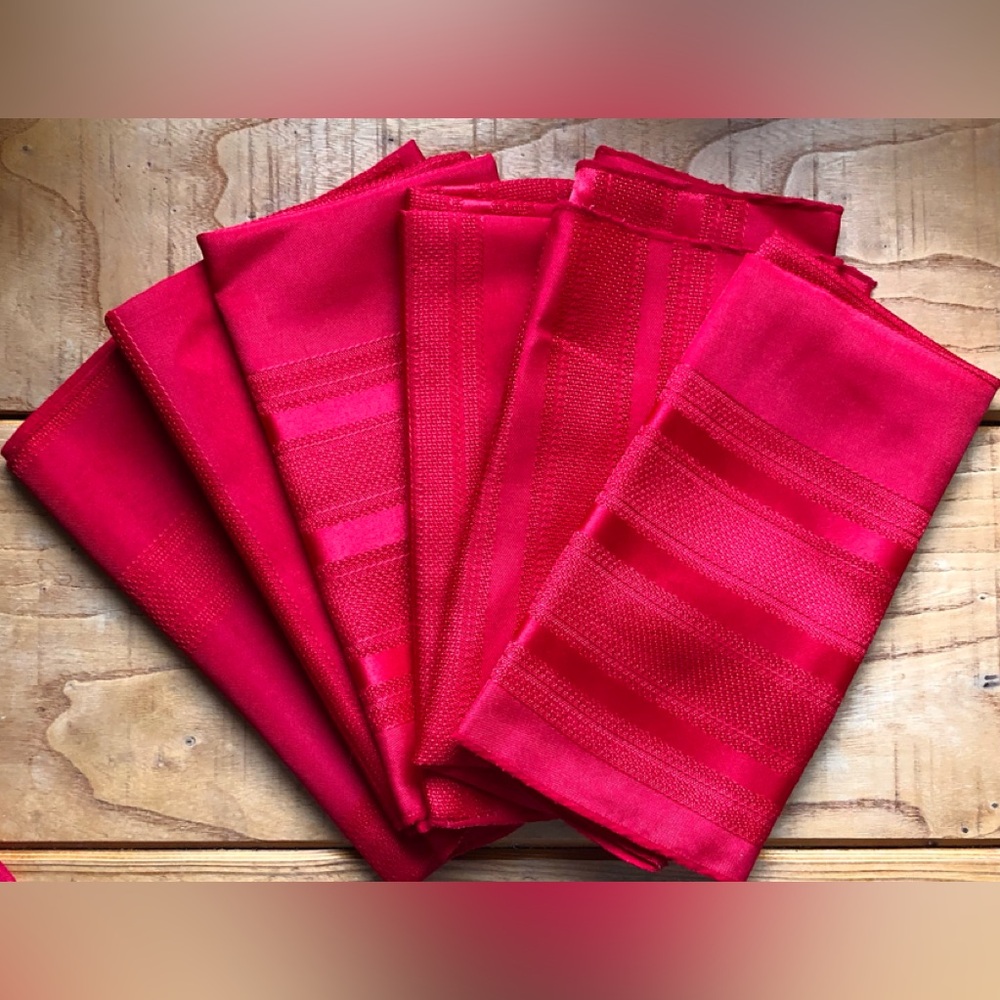 Christmas Red Satin Stripe Holiday Cloth Napkin Bundle of 6 Festive Valentines